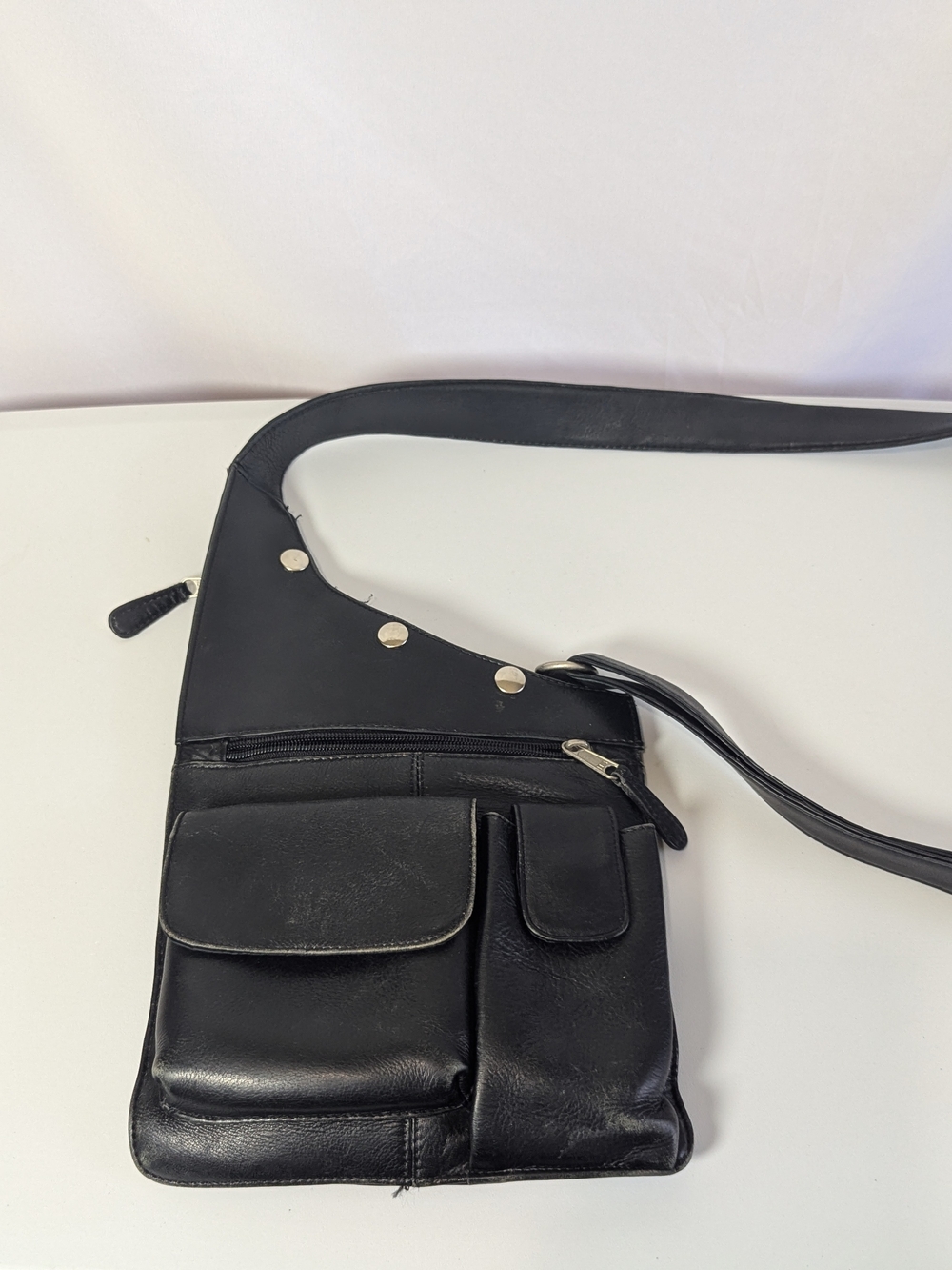 Vintage Latico Black Leather Organizer Crossbody Bag Made in Colombia